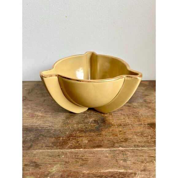 Mid Century Marigold Triangular Vase Planter with Gold Trim - Picture 1 of 5